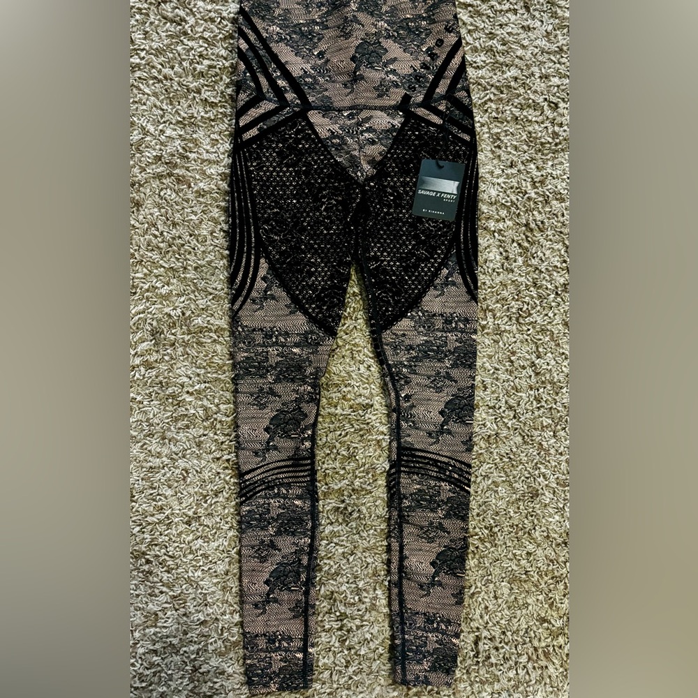 Savage X Fenty Black Lace Patterned Leggings